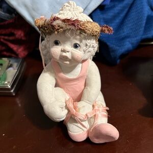 Adorable Pink and White Ceramic Doll Figurine